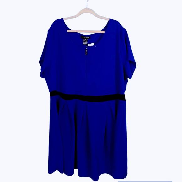 NWT ASHLEY STEWART Womens Plus 26/28 Royal Blue‎ Midi Dress Short Sleeve Zip - Picture 1 of 8